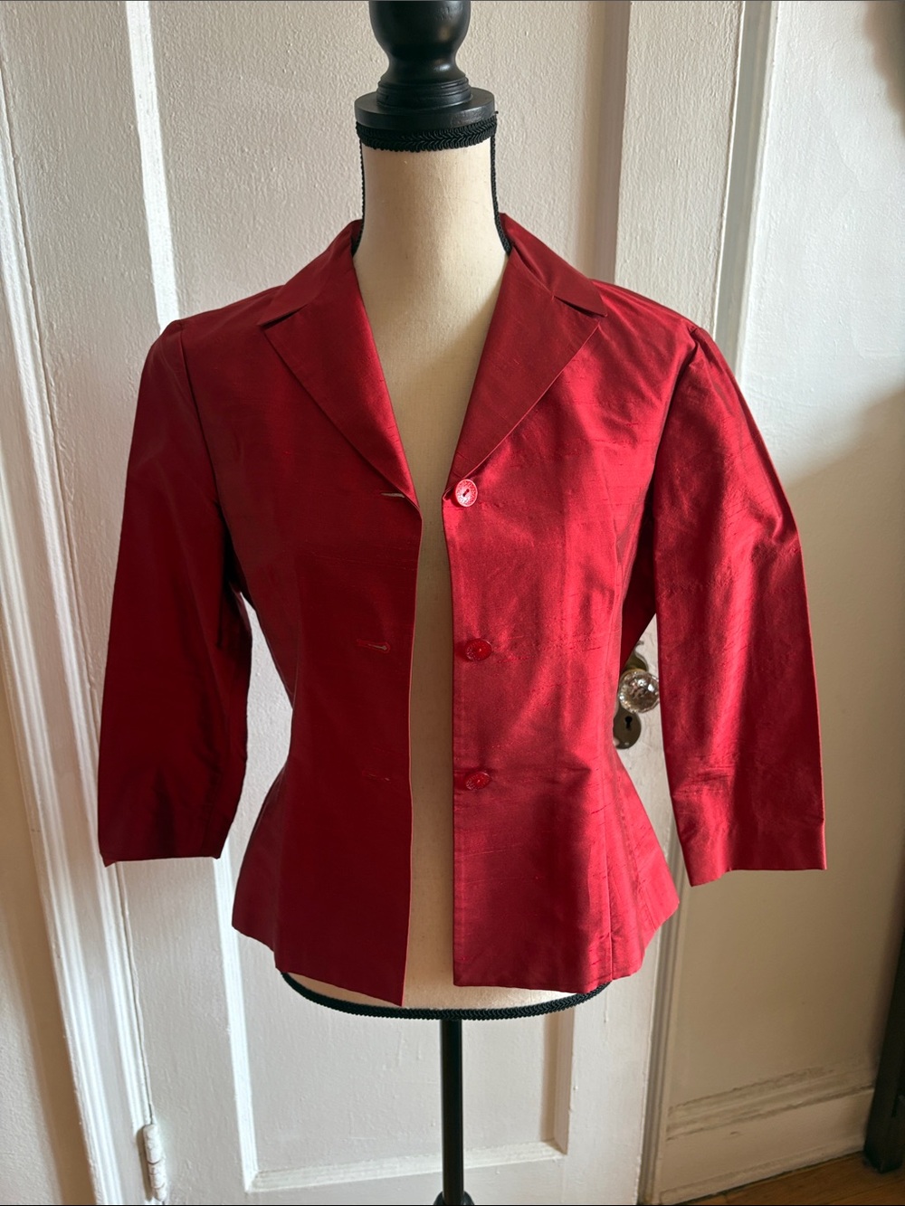 [Tahari] Vintage Raw Silk 3-Button 3/4 Sleeve Red Jacket